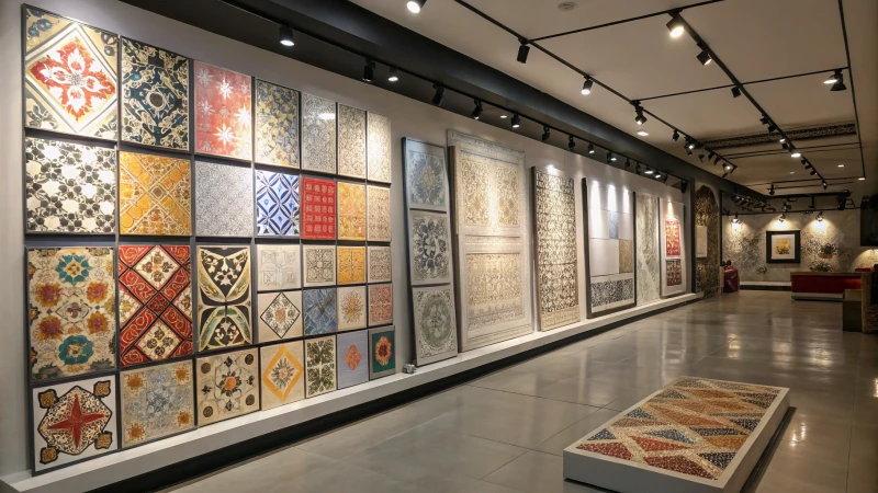 A modern showroom showcasing vibrant tile designs