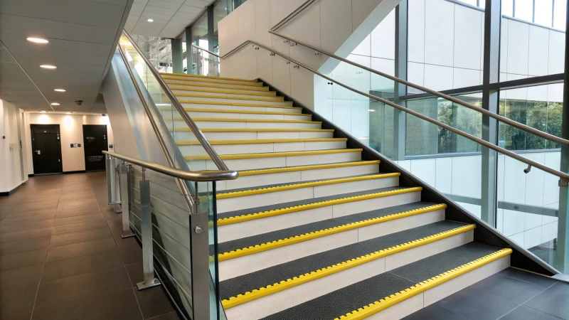 Photorealistic staircase with durable, non-slip stair nosing