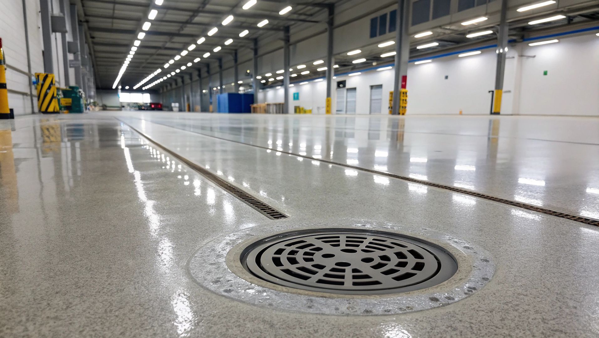 Modern industrial floor drain made of polymer concrete