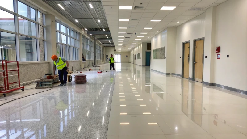 Professional construction site with newly installed floor coving