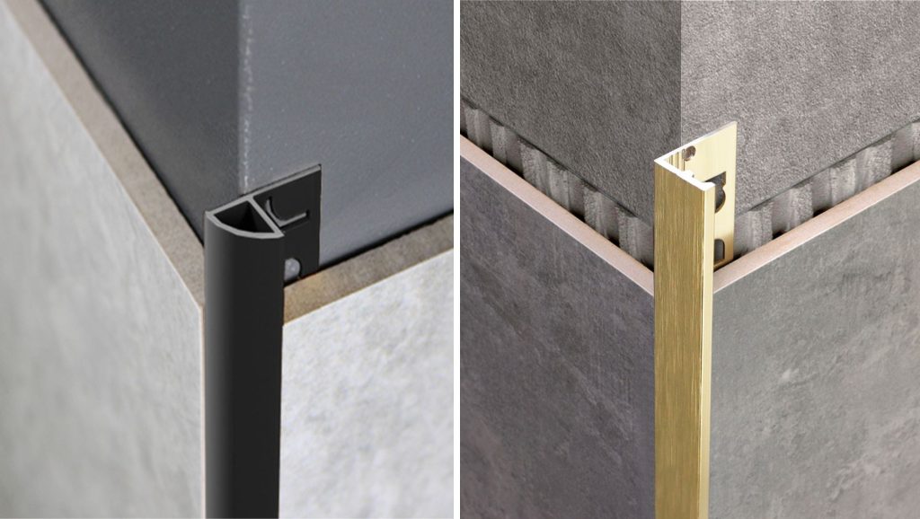 Comparison of PVC and aluminum tile trims with tiled surfaces