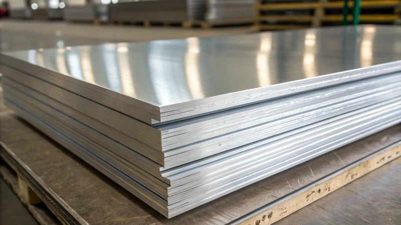 Close-up of stacked mill finish aluminum sheets