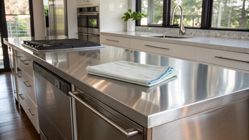 High-resolution image of a stainless steel kitchen countertop
