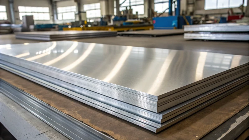 Close-up of stainless steel sheet metals on a workbench