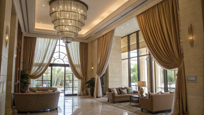 Stylish living room with elegant drapes and contemporary decor