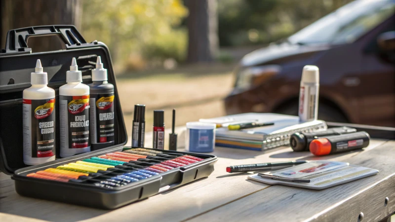 Workbench with car scratch repair products