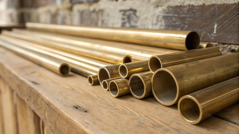 Close-up of brass pipes on wooden surface