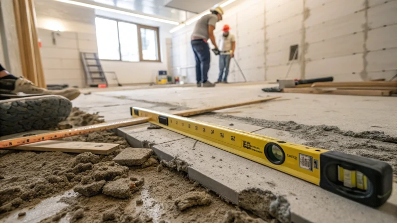 Construction site showcasing floor leveling techniques