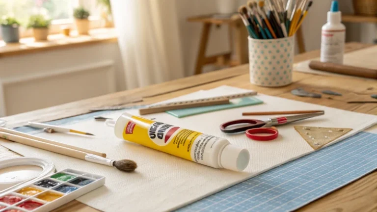 Craft table with supplies and tools