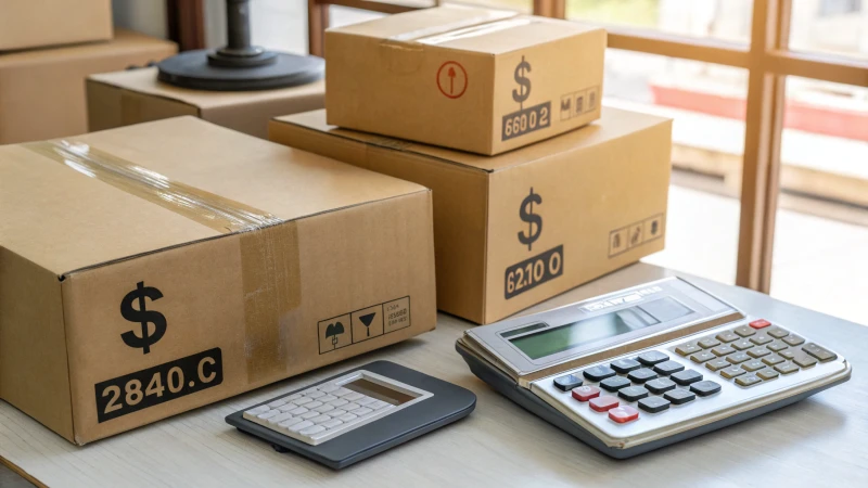 A collection of shipping boxes with labels on a table