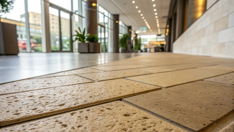 Close-up of UPS tiles in a modern indoor setting
